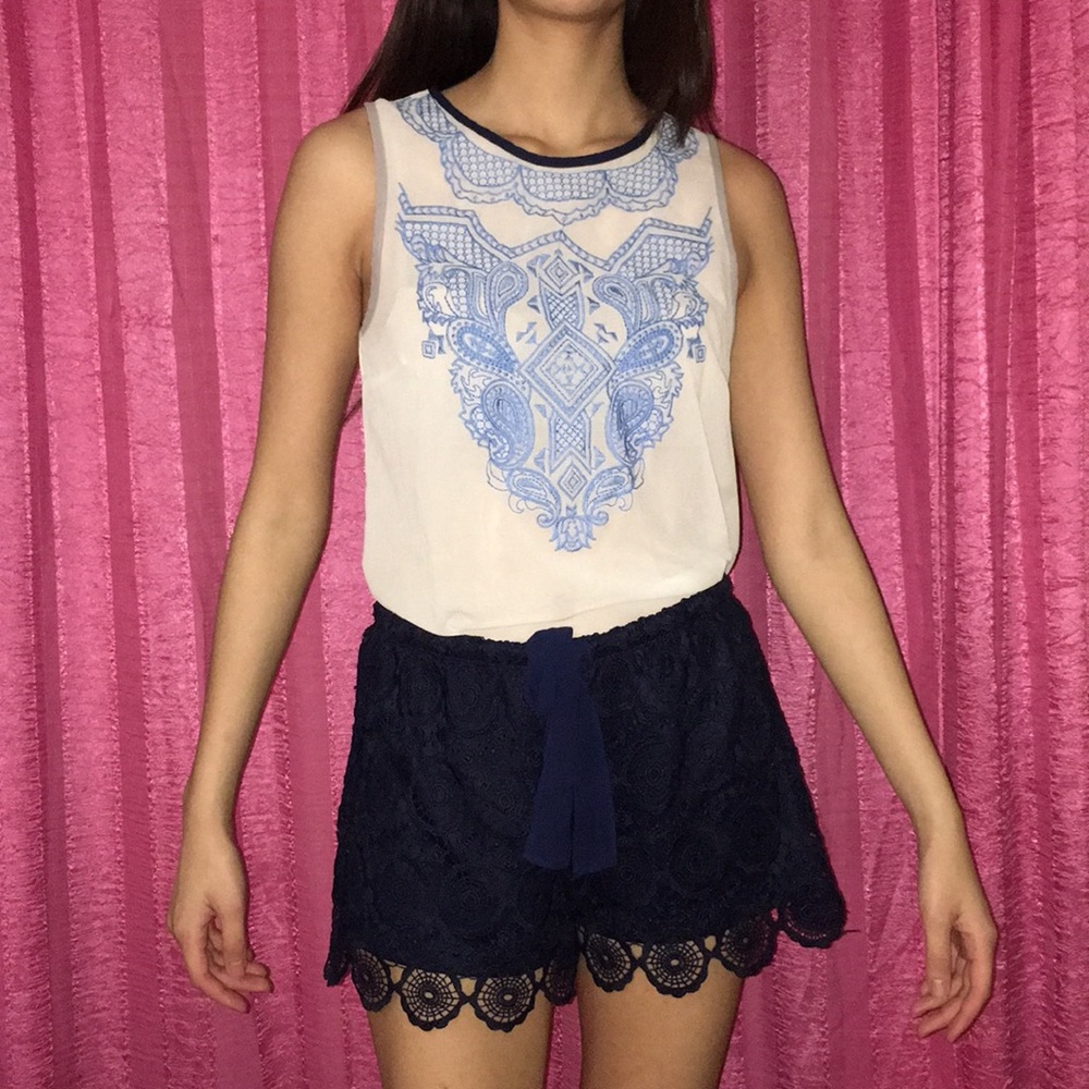 Embroidered Tunic Blue Detailing Grey/ Blue lining